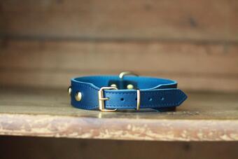 Italian Leather Navy Stud Handmade Dog Collar