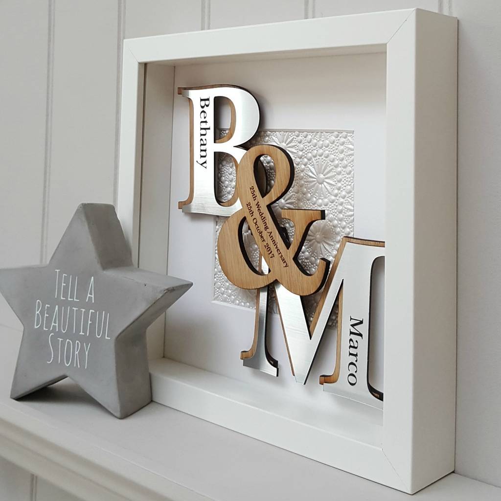 25th Silver Anniversary Deluxe Oak Initials Artwork | Artwork | Framed |