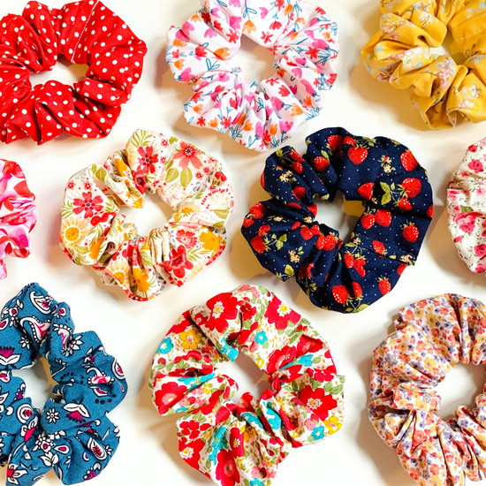 A selection of various patterned scrunchies