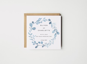 blue floral wedding card