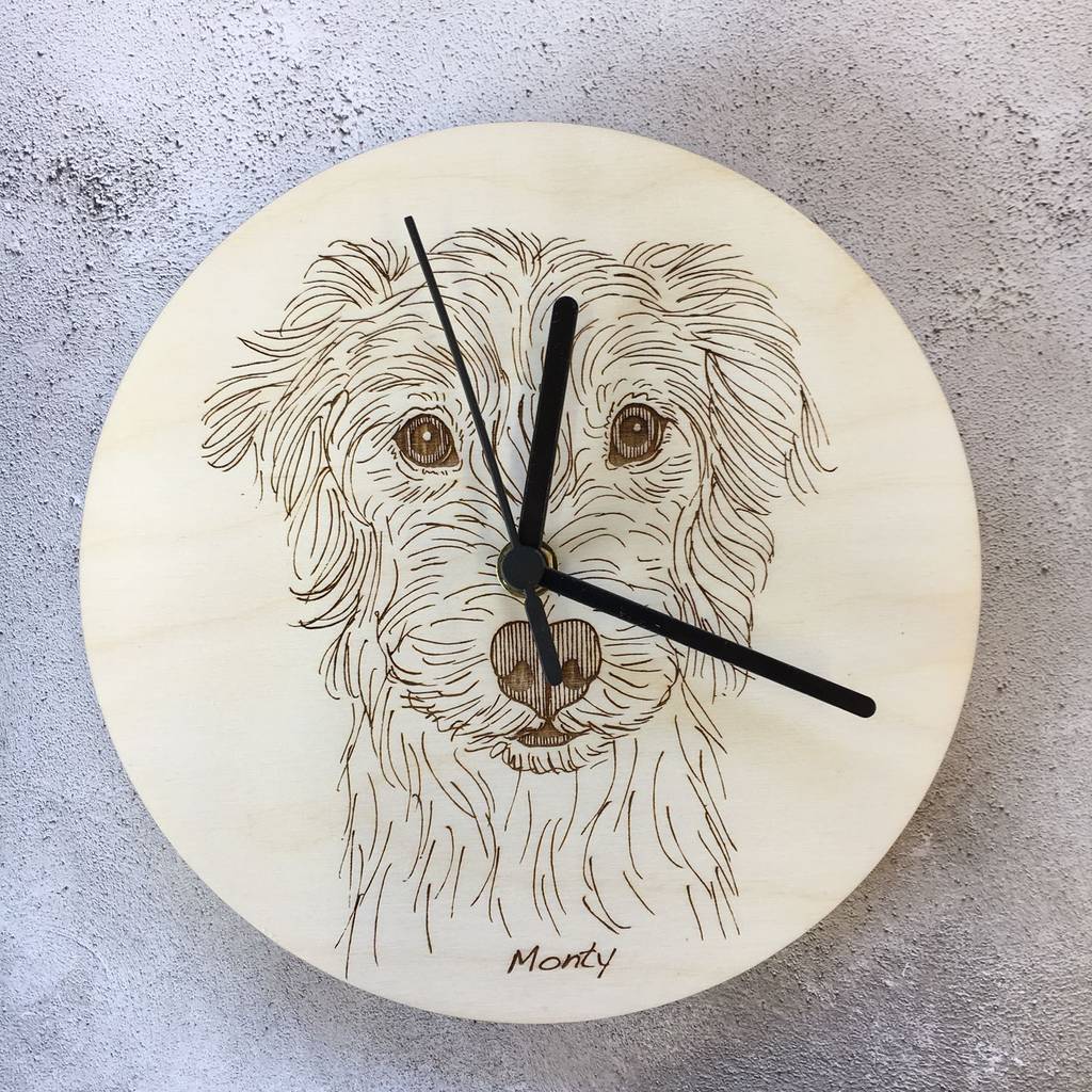Laser Etched Pet Portrait Wall Clocks | Artwork|