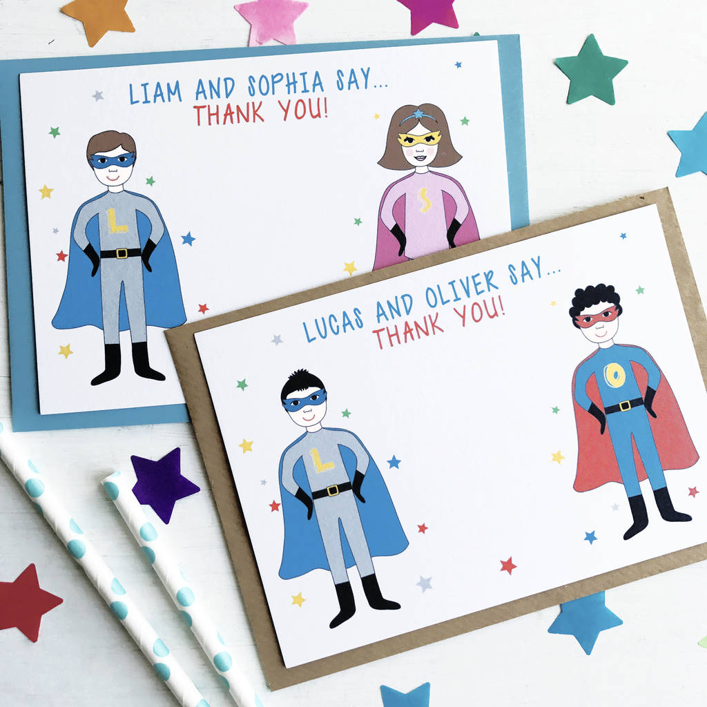Twins Superhero Thank You Note Cards