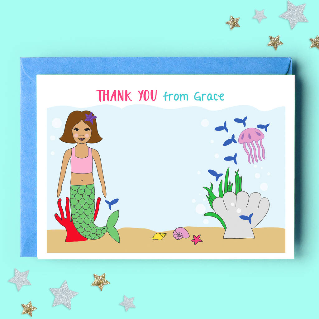 Mermaid Personalised Thank You Note Cards