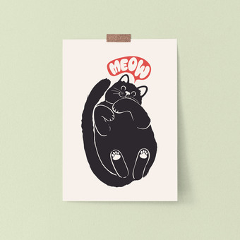 Cute cat loaf print in A3 with hand lettering 