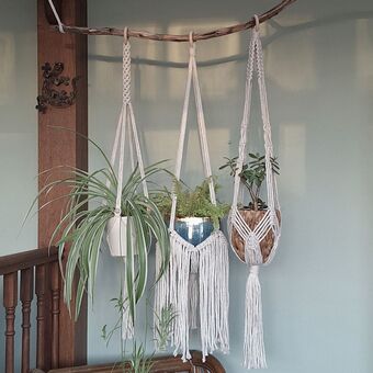 Beautiful handmade macrame plant hangers in natural cotton twine. 