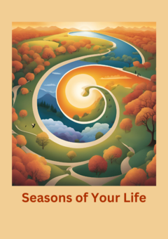 Spiral path artwork depicting the journey through life's seasons, blending vibrant nature elements with serene, introspective themes.