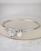 Sterling Silver Birthstone Heart Charm Bangle