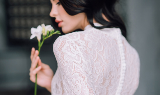 Long Sleeved Bridal Lace Top Button Back Bespoke Plus Size Wedding Fashion Separates Alternative Bride