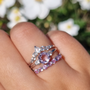 Amethyst Ring Set with white topaz crown ring, pink sapphire and pink amethyst eternity band, engagement ring set- Vianne Jewellery