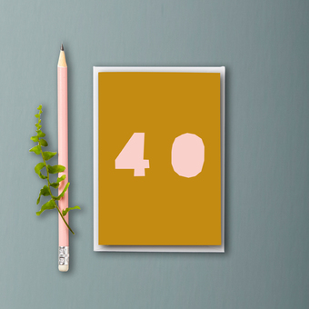 40 retro birthday card in mustard and pink