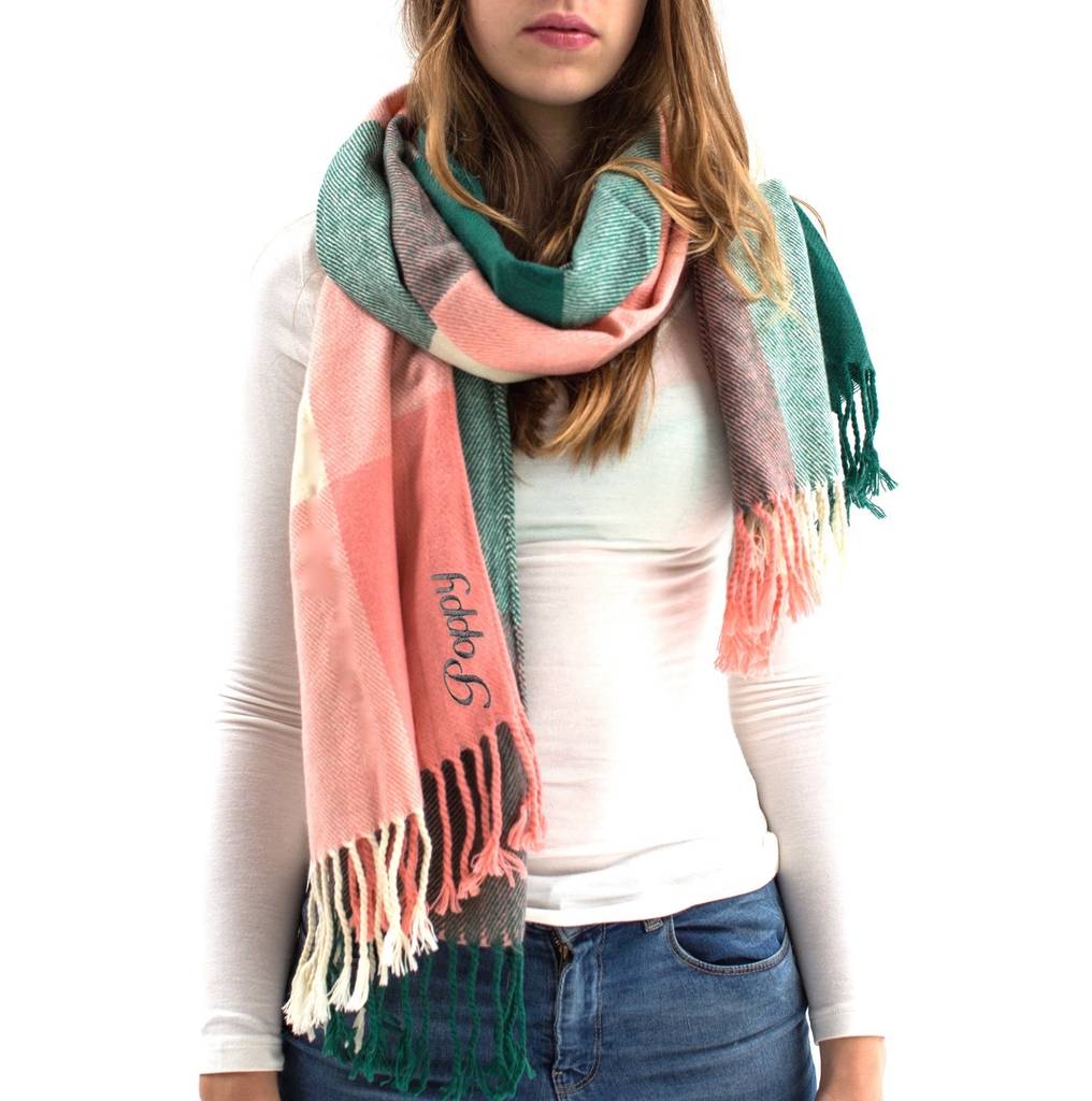 The Forest & Co Personalised Coral And Green Checked Scarf | 