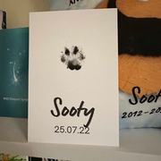 A cat's pawprint on personalised card which was taken before the cat passed away