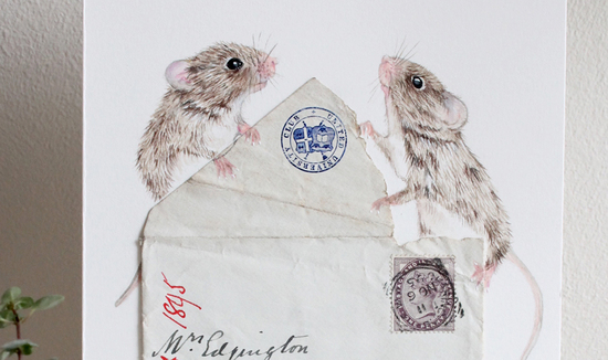 2 love mice on vintage envelope
