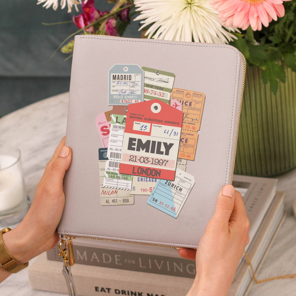 Personalised Ticket Technology Case Travel Gift Bag For Her Passport And Tech