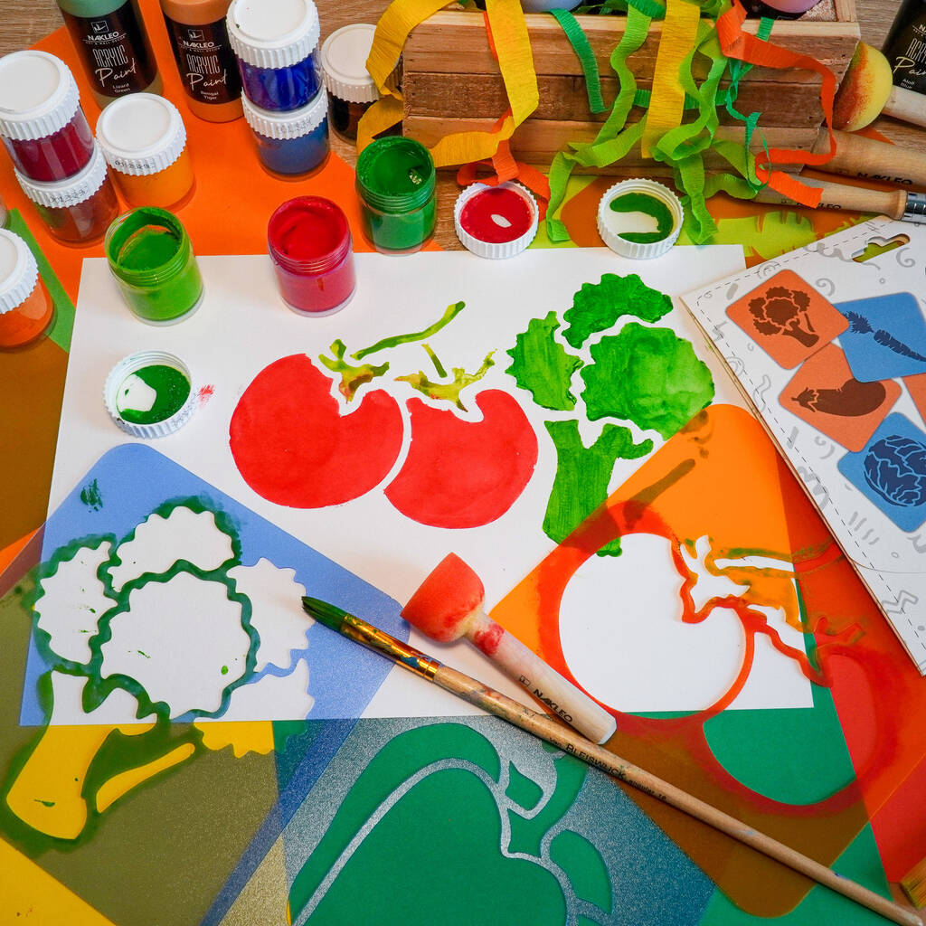 Drawing Stencils For Kids Vegetables With Brushes