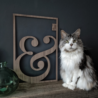 The ampersand swirl wall art range - designed by mum, Claire, our most experienced graphic designer. Also features Moose the cat.