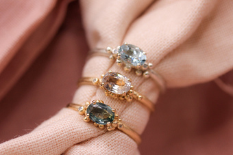 Solid Gold, Granulated Sapphire and Aquamarine Rings