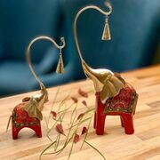 Pair of handpainted wooden and metalwork elephants from India, available at Suzie Bidlake