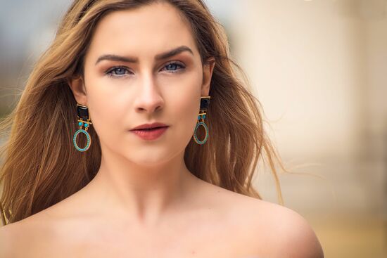 Black Onyx and Turquoise Gold Earrings