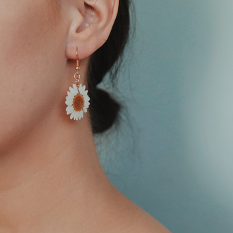 Real Daisy Flower Earrings
