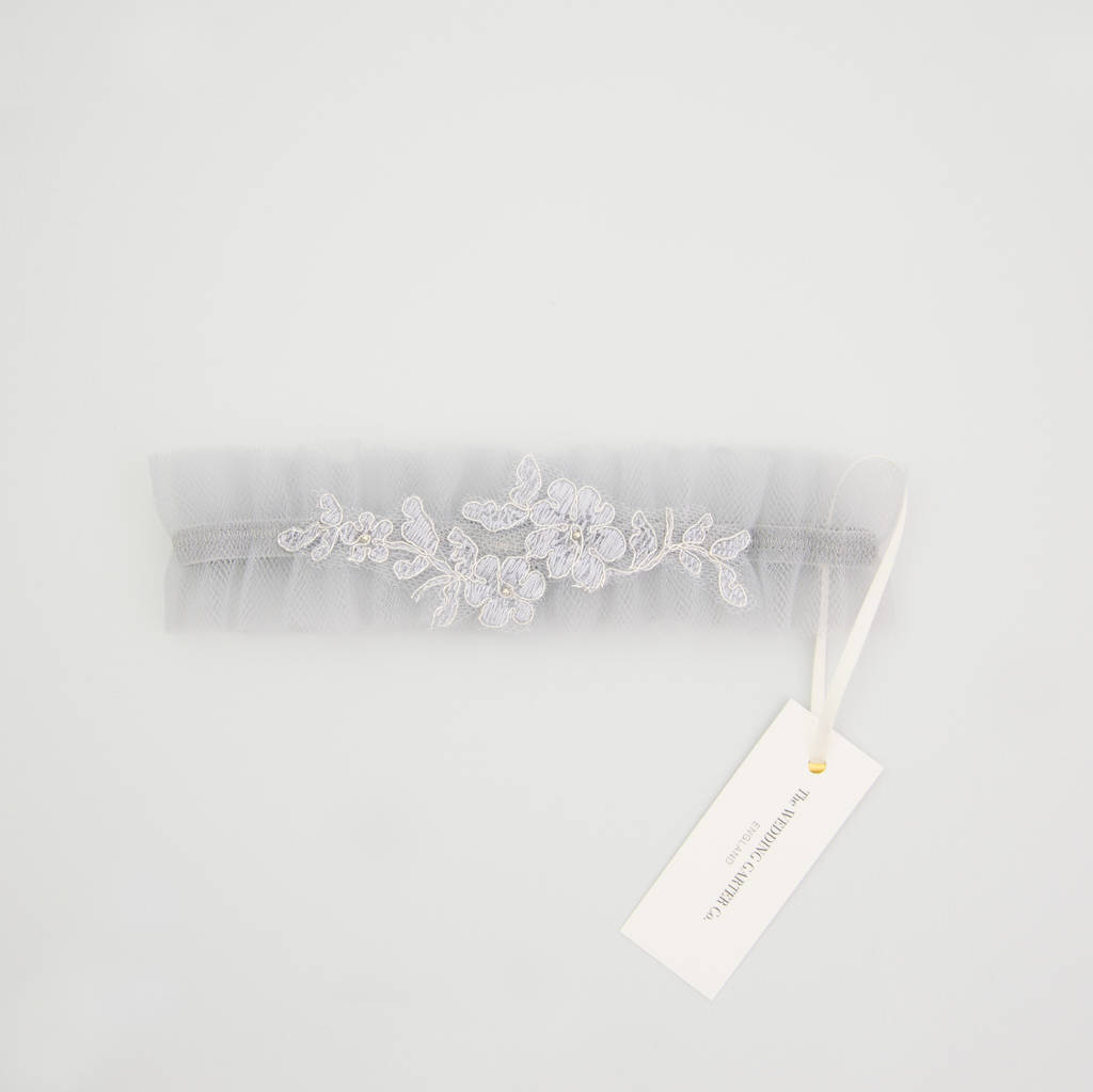 Soft Blue Tulle Wedding Garter With Delicate Lace Women's
