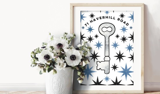New Home personalised print with silver foil key available in A3 & A4