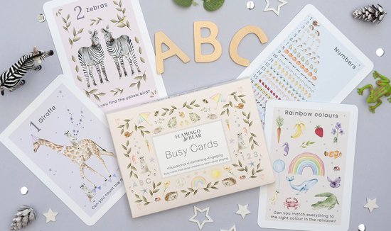 Flamingo and Bear Busy Cards Banner