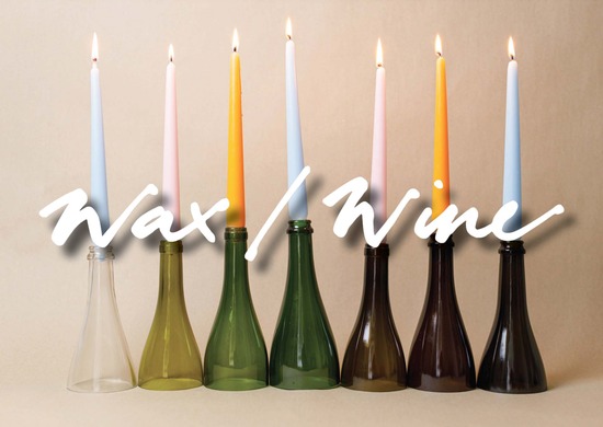 Wine bottle tops with candles and Wax / Wine Logo on top of the image