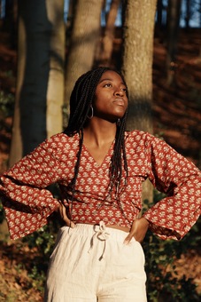 Hand block printed wrap top inspired by slow living