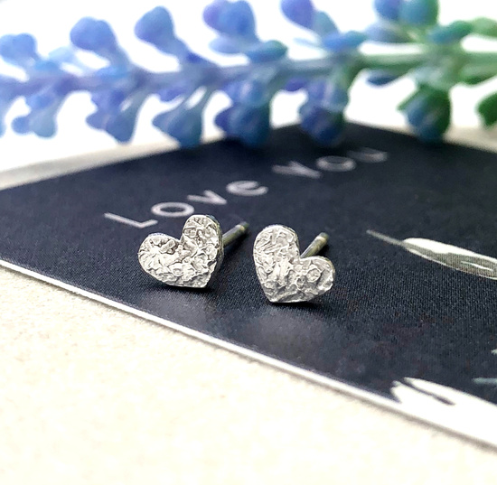 sterling silver mini heart stud earrings with love you gift card