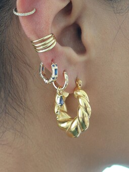 Gold Folk Huggie Earrings 