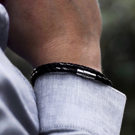 mens personalised leather black bracelet