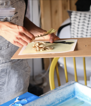 a cyanotype print being created