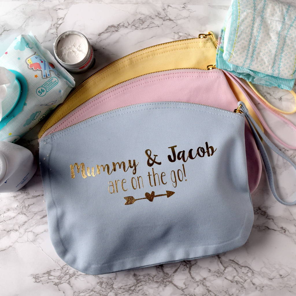 Personalised On The Go Baby Grab Bag, Blue/Pink/Yellow