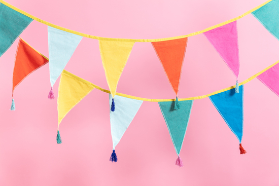 Reusable bright colourful party fabric bunting