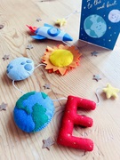 Handmade felt letter, earth, moon, sun and rocket garland