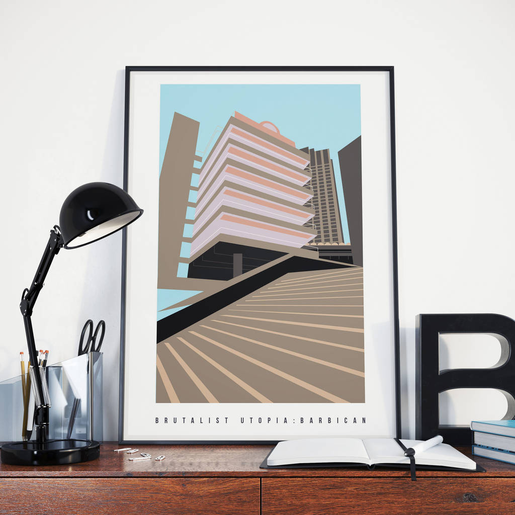 Brutalist Utopia Barbican Illustrated Poster Print | Artwork | Framed |
