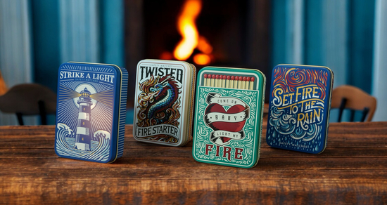 4 funky match tins 