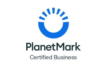 Planet Mark logo, a sustainable certification business. Proud to be featured on Green Roots Wines.