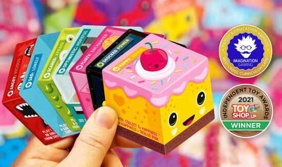 Block Happy emotion cards in hand