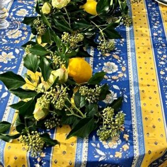 blue & yellow Provençal tablecloth 