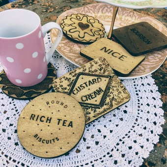 classic wooden biscuit coasters