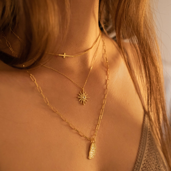 Dainty gold cross and paperclip chunky gold chain necklace