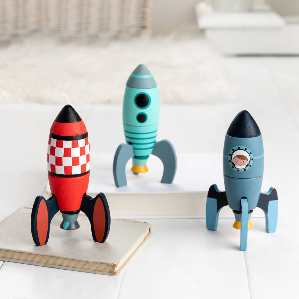 Three Wooden Rocket Construction Toys