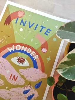A close up of Lucy Scott's print titled 'Invite Wonder In'