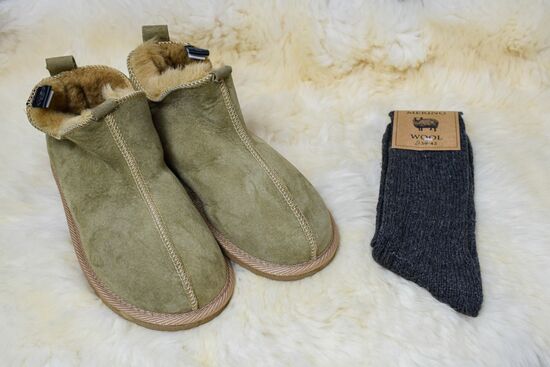 Sheepskin Slippers and wool socks