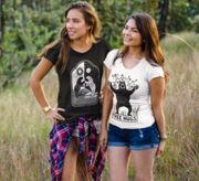 Two Girls in nature wearing Restless Wears Alternative T-Shirts