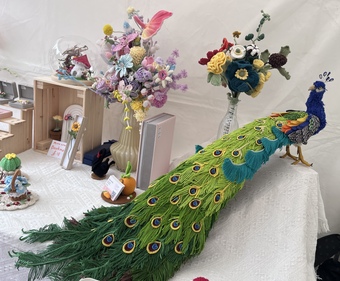 crochet art: crochet peacock, largest crochet artwork