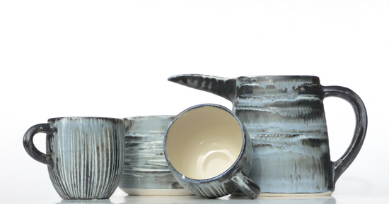 Ceramic thrown cups, bowls and jug