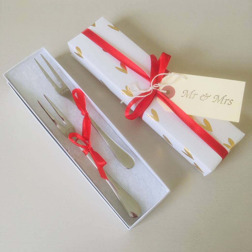 Silver Engraved Mr And Mrs Cake Forks ~ Boxed